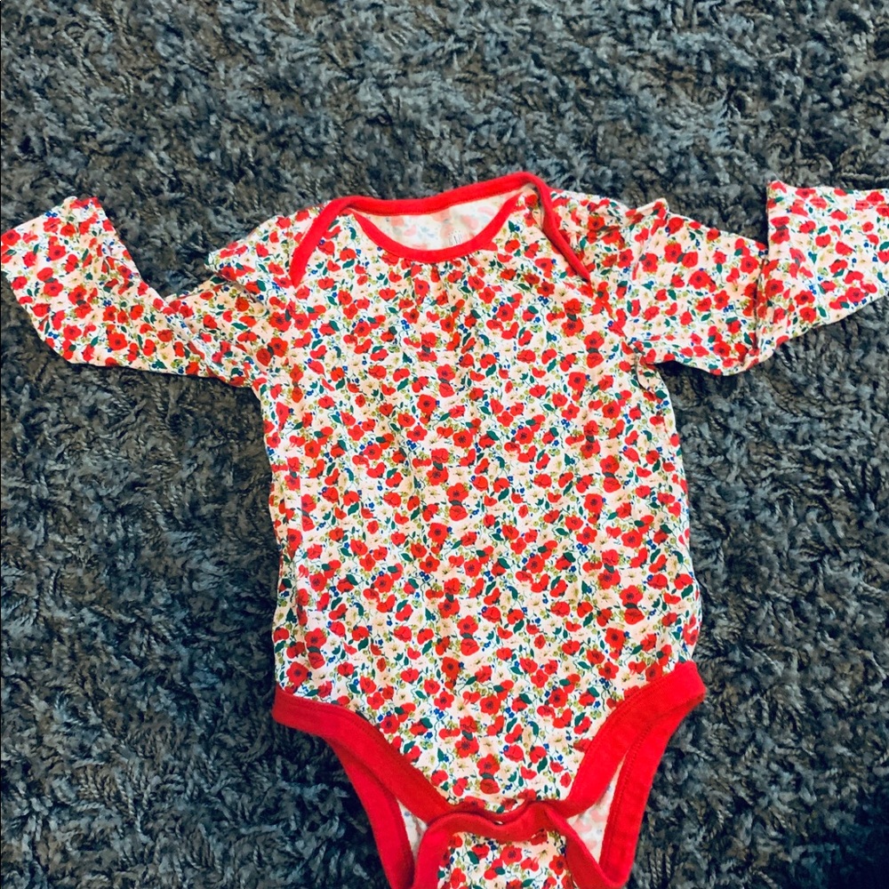 Vintage baby top on poppy red cotton